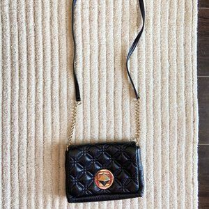 Kate Spade black leather quilted shoulder / crossbody bag with flap closure, EUC